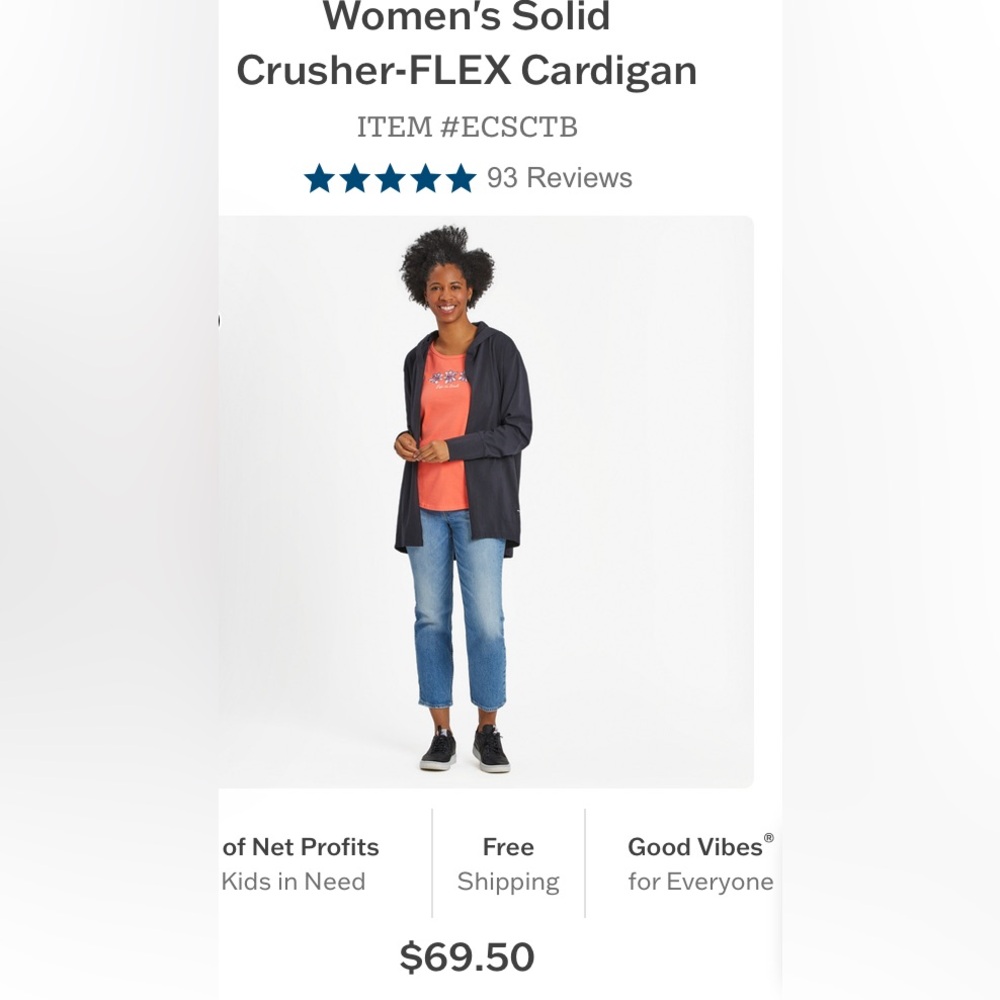 Life is Good Crusher Flex Cardigan in navy NWT